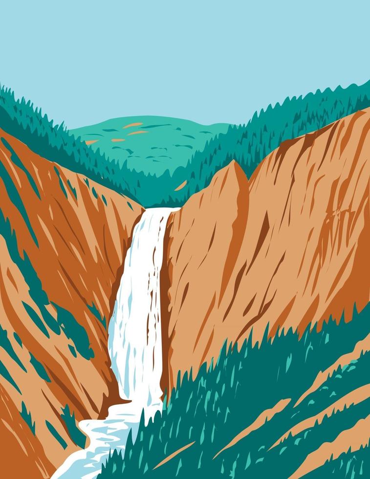 Lower Yellowstone Falls Within Yellowstone National Park Located in Wyoming USA WPA Poster Art vector