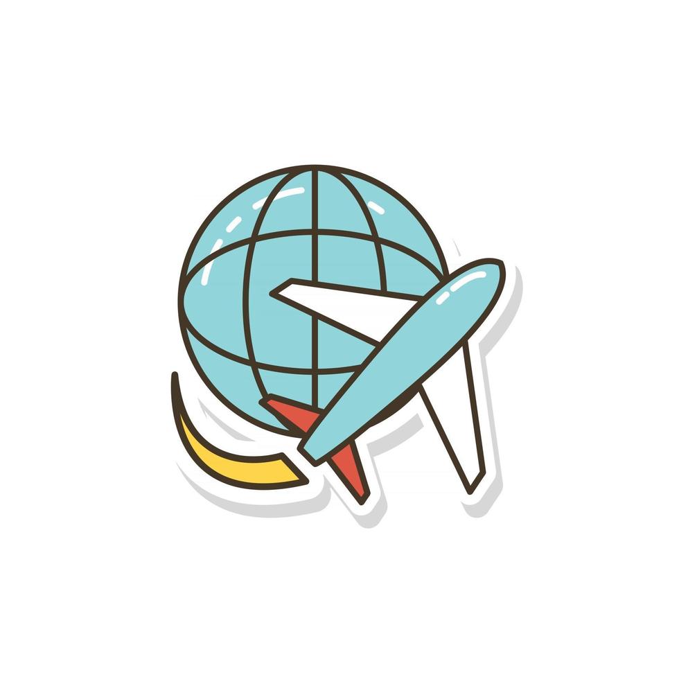 Globe and plane travel icon sticker style travel icon vector