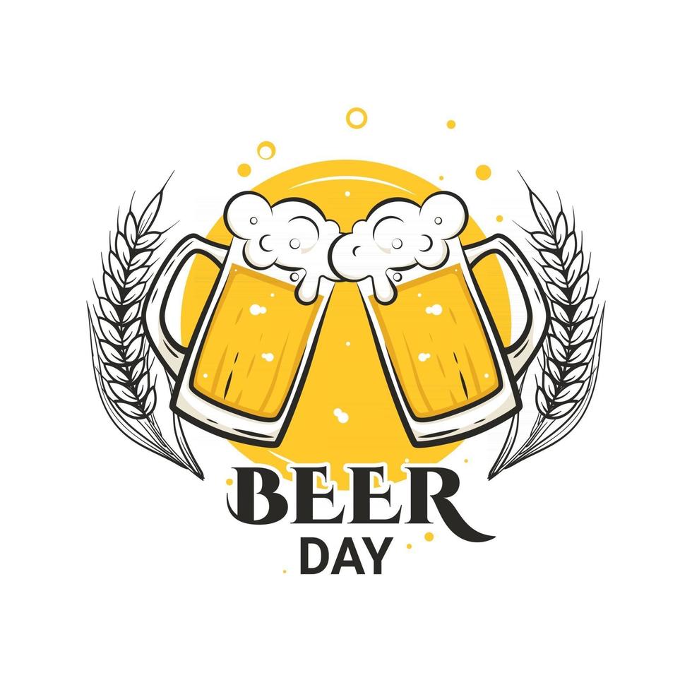 Cheers with beer mugs International Beer Day August vector