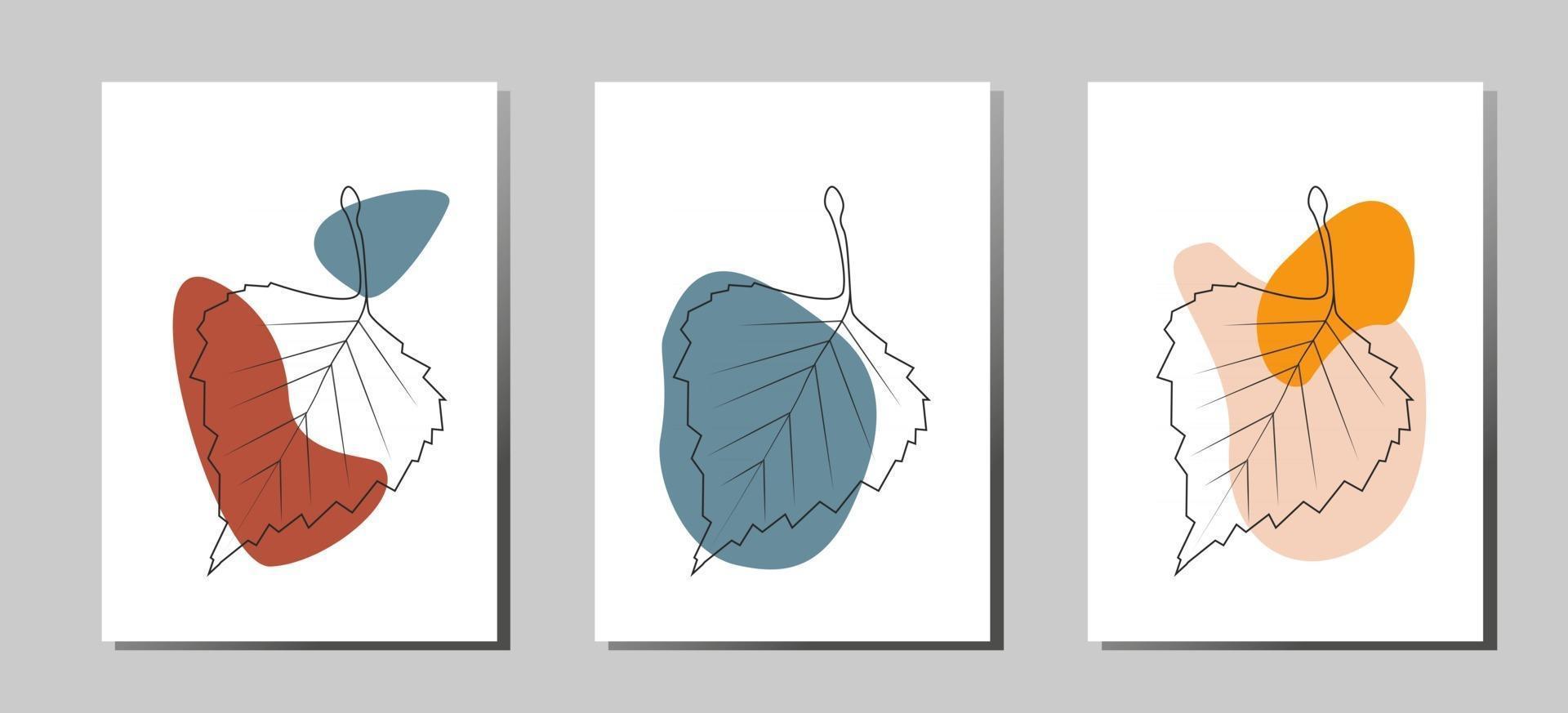 A set of posters of fashionable modern abstract compositions made of spots and leaves vector