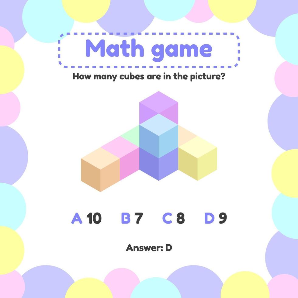 Vector illustration. Mathematical logic game for preschool and school age children. How many cubes in the picture