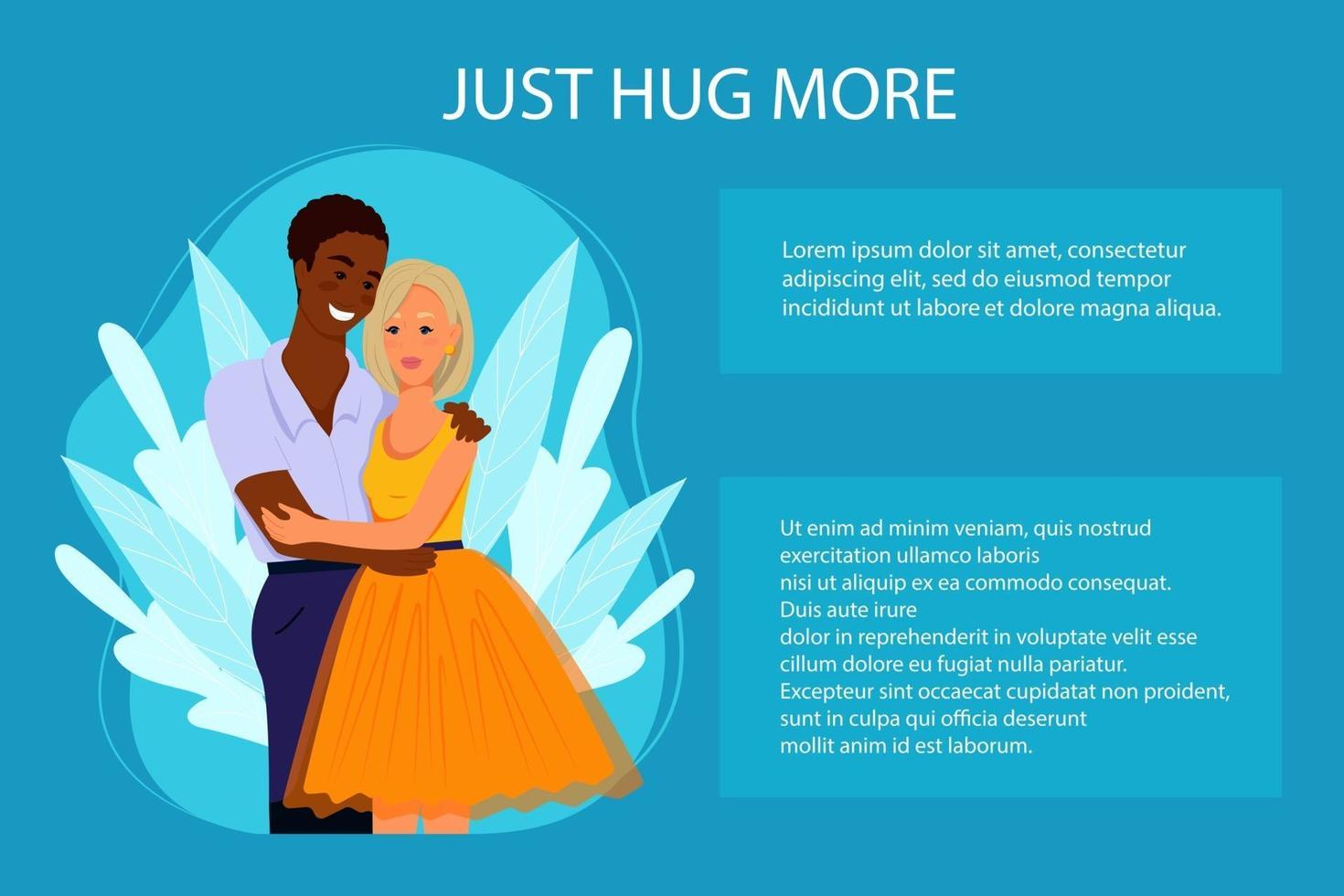 Multiracial couple in love, banner in support of multiracial couples, vector illustration in flat style. Multiethnic family