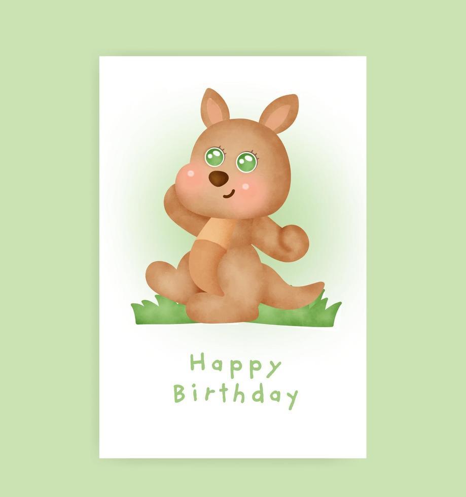 Birthday card with cute kangaroo in watercolor style vector