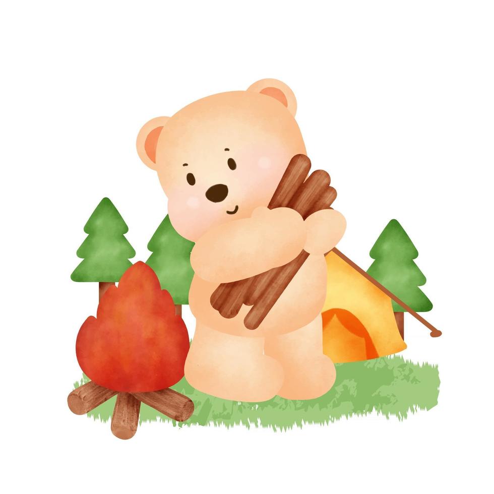 Summer camp elements and cute bear vector