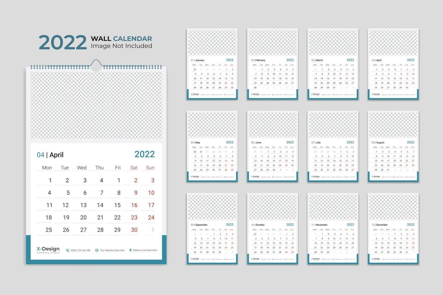 2022 wall calendar template, schedule calendar yearly business planner, timetable, events calendar, desk calendar vector