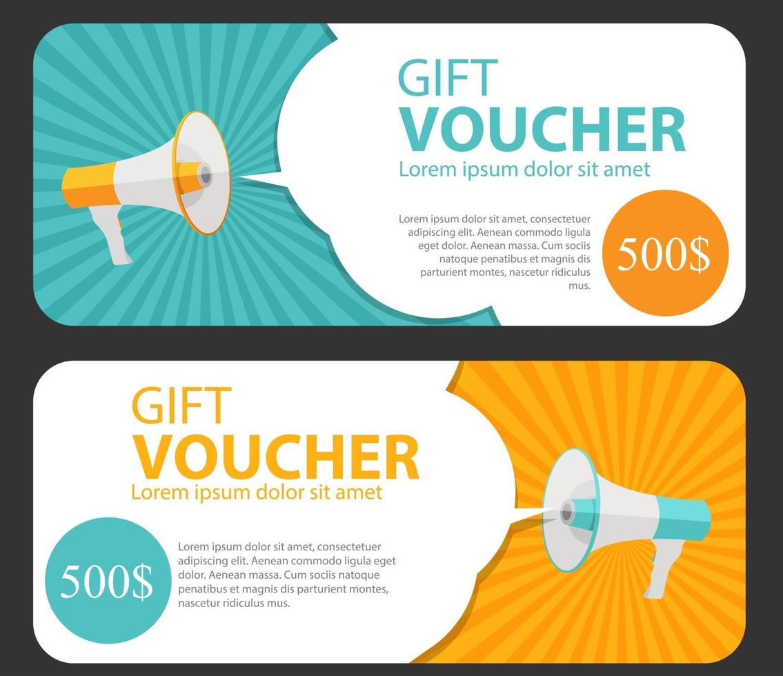 Gift Voucher Template For Your Business. Megaphone and Speech Bubble vector