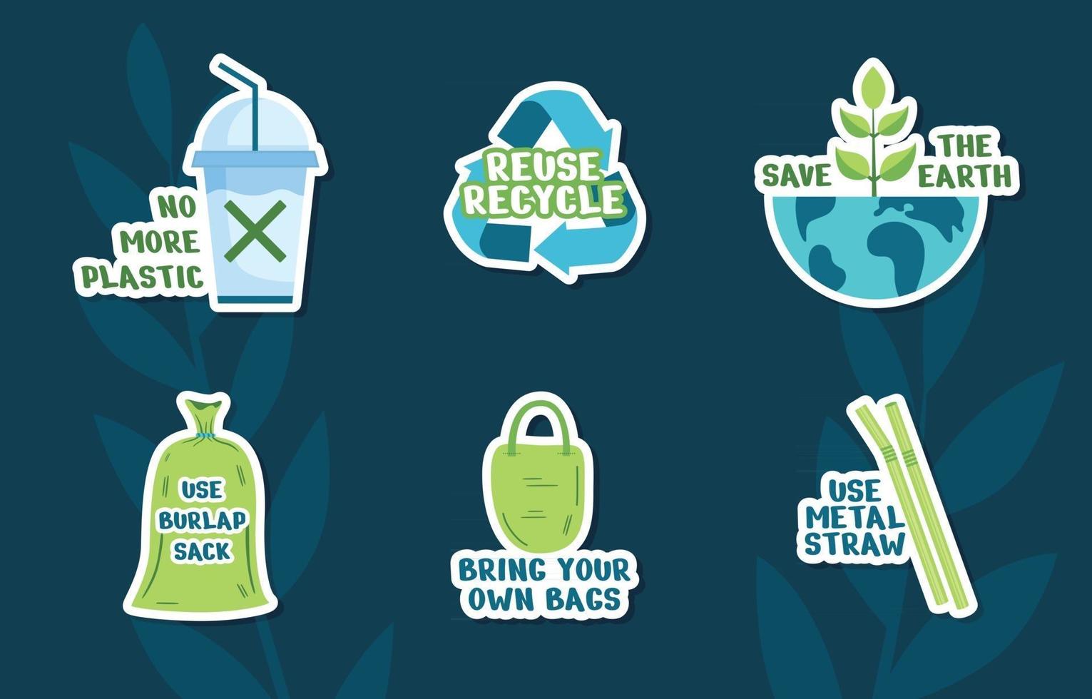 No Plastic Campaign Sticker Set vector
