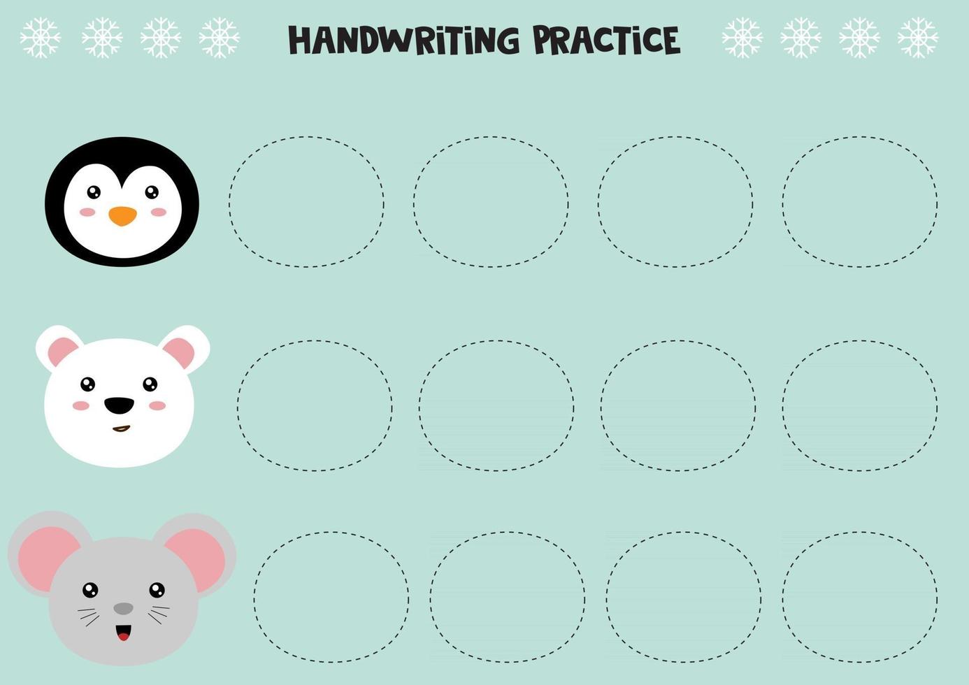 Educational worksheet for preschool kids. Handwriting practice. Trace lines, trace animals. vector