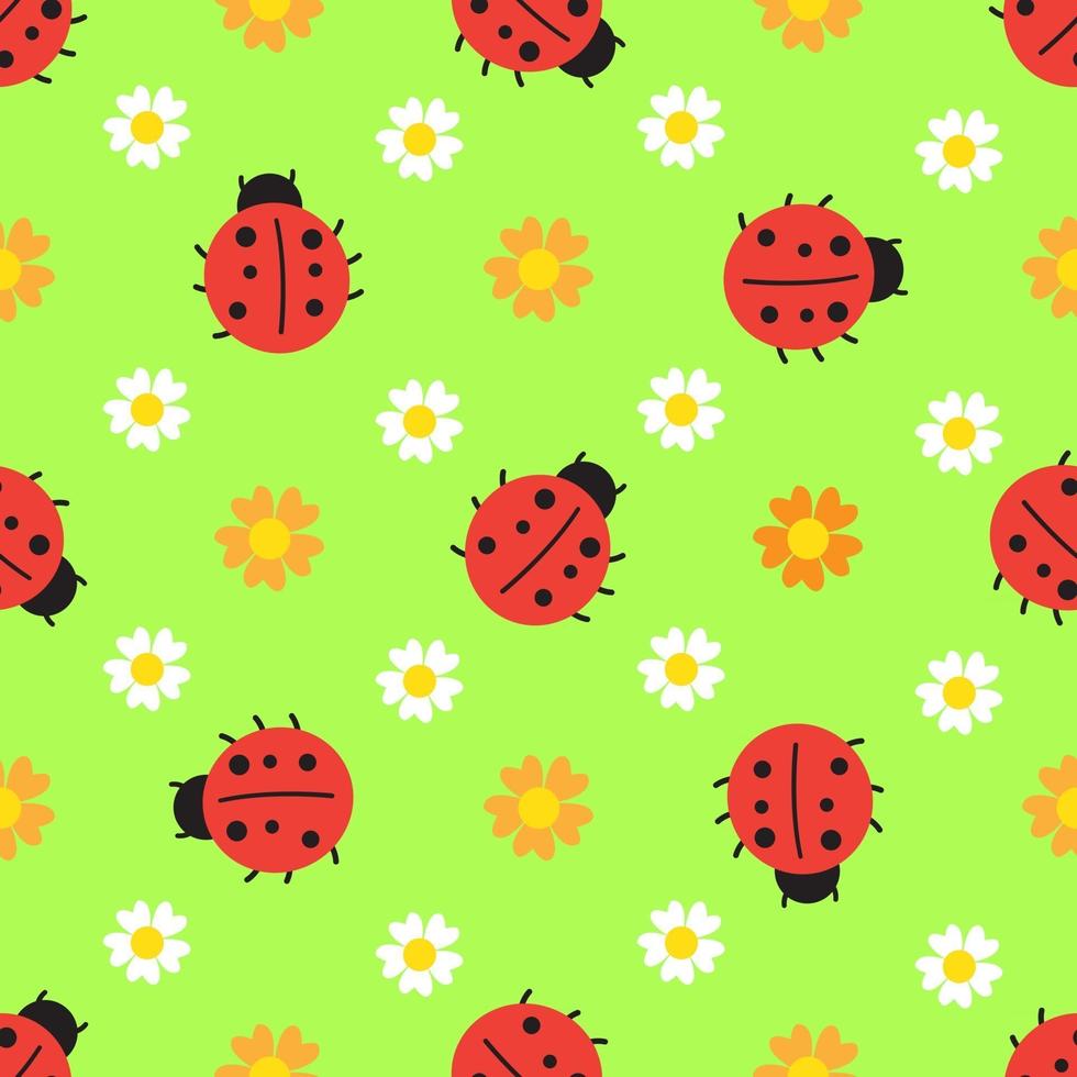 Ladybird seamless pattern with flowers. Summer pattern. vector