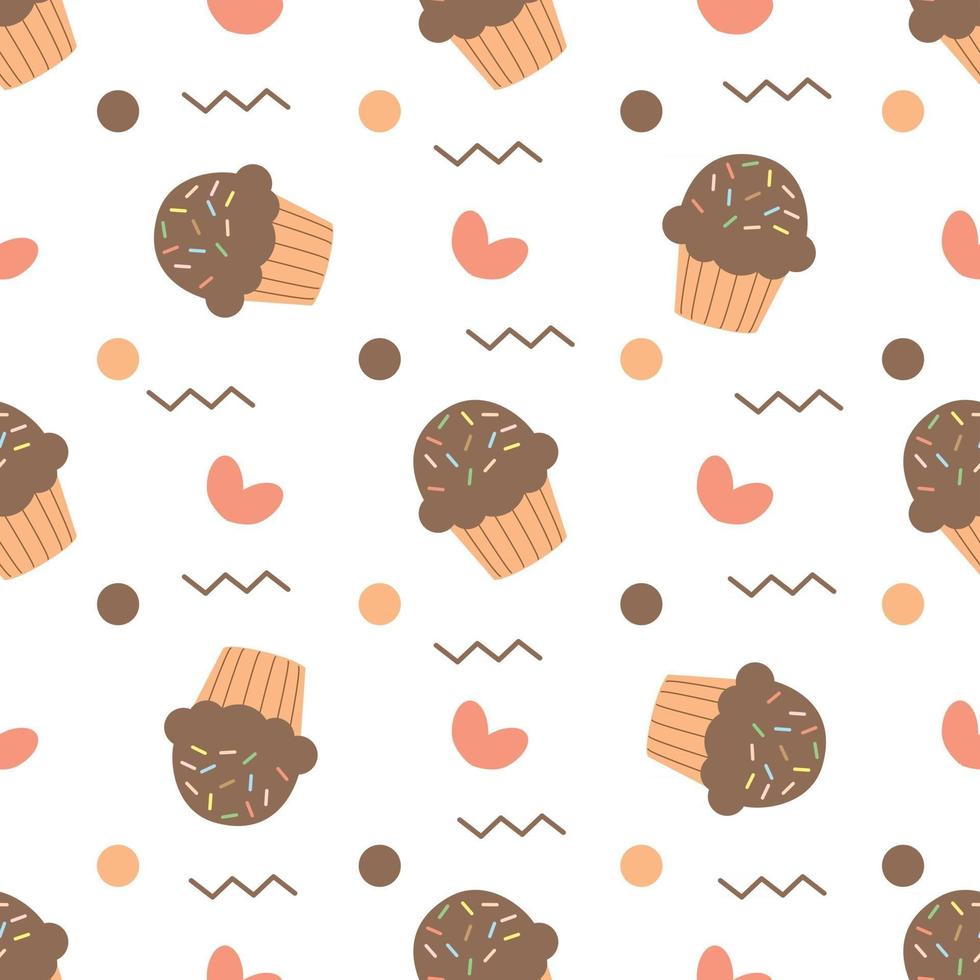 Cute seamless pattern with muffins of cupcakes vector