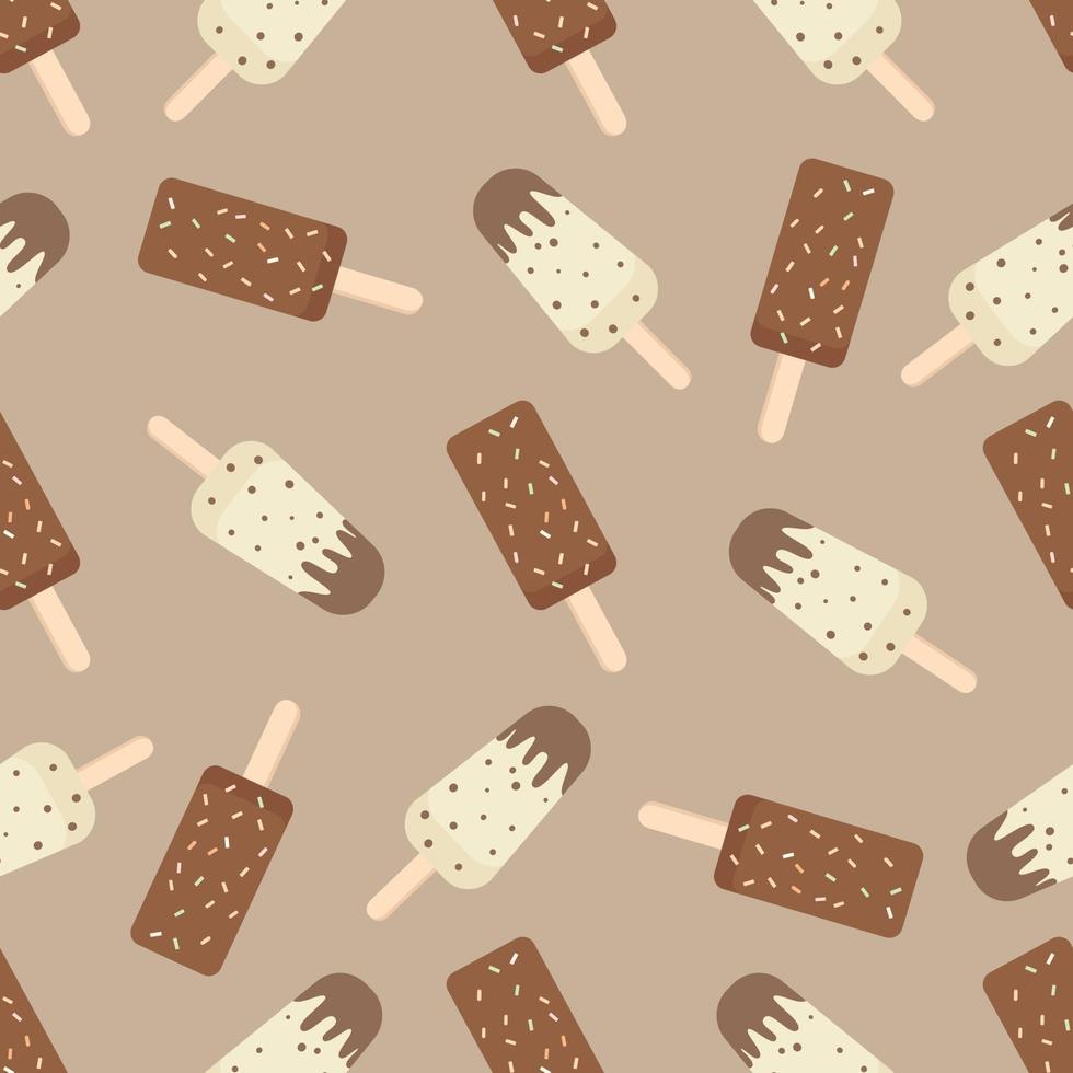 helado de patrones sin fisuras. postre de chocolate sobre fondo marrón. vector