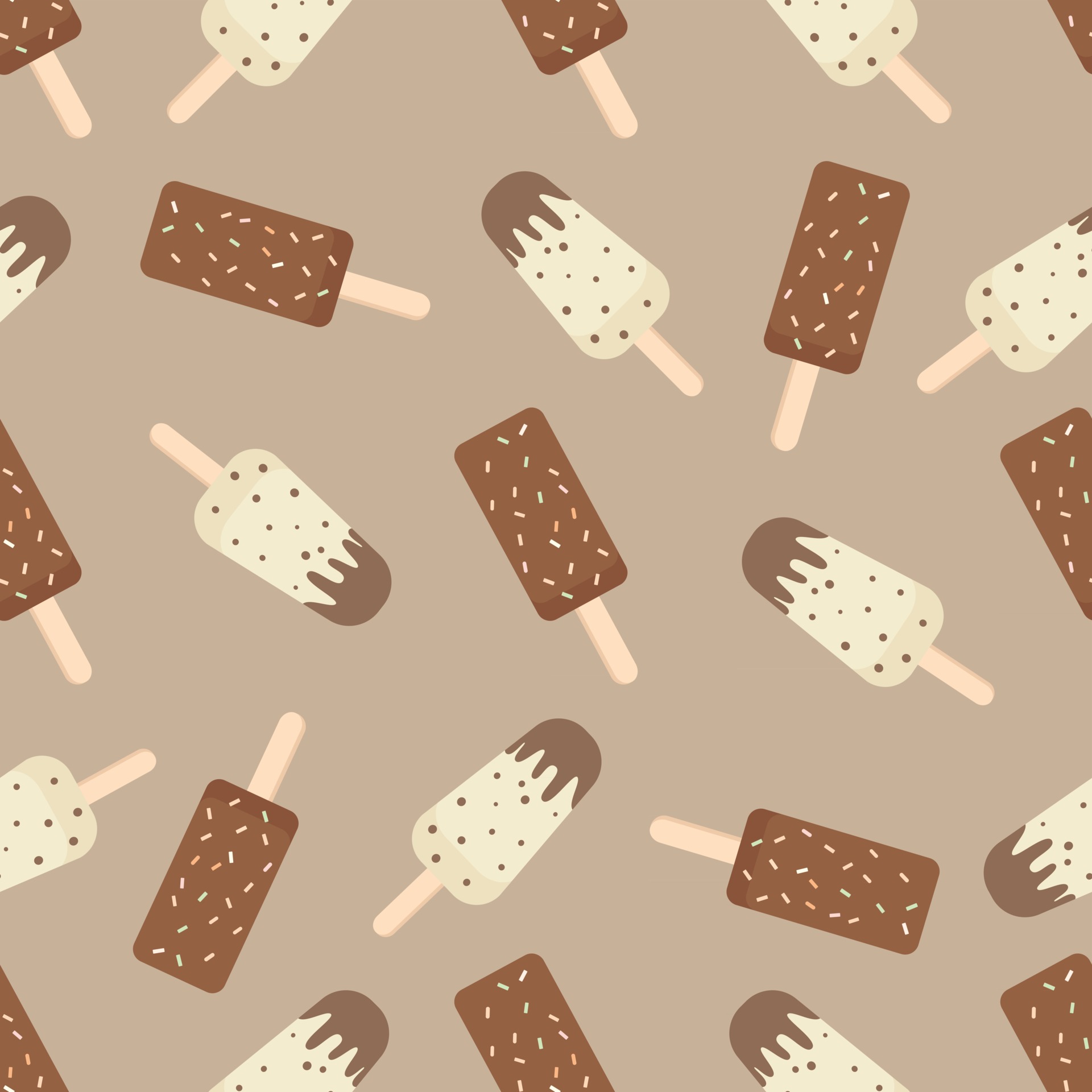 Ice cream seamless pattern. Chocolate dessert on brown ...