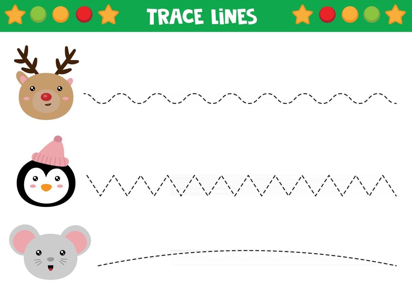 Educational worksheet for preschool kids. Tracing lines with animals. Handwriting practice. vector