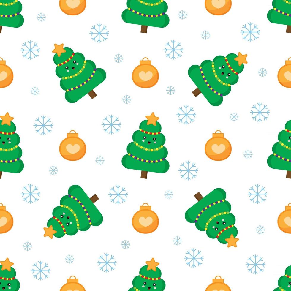 Christmas seamless pattern with fir tree and balls. vector