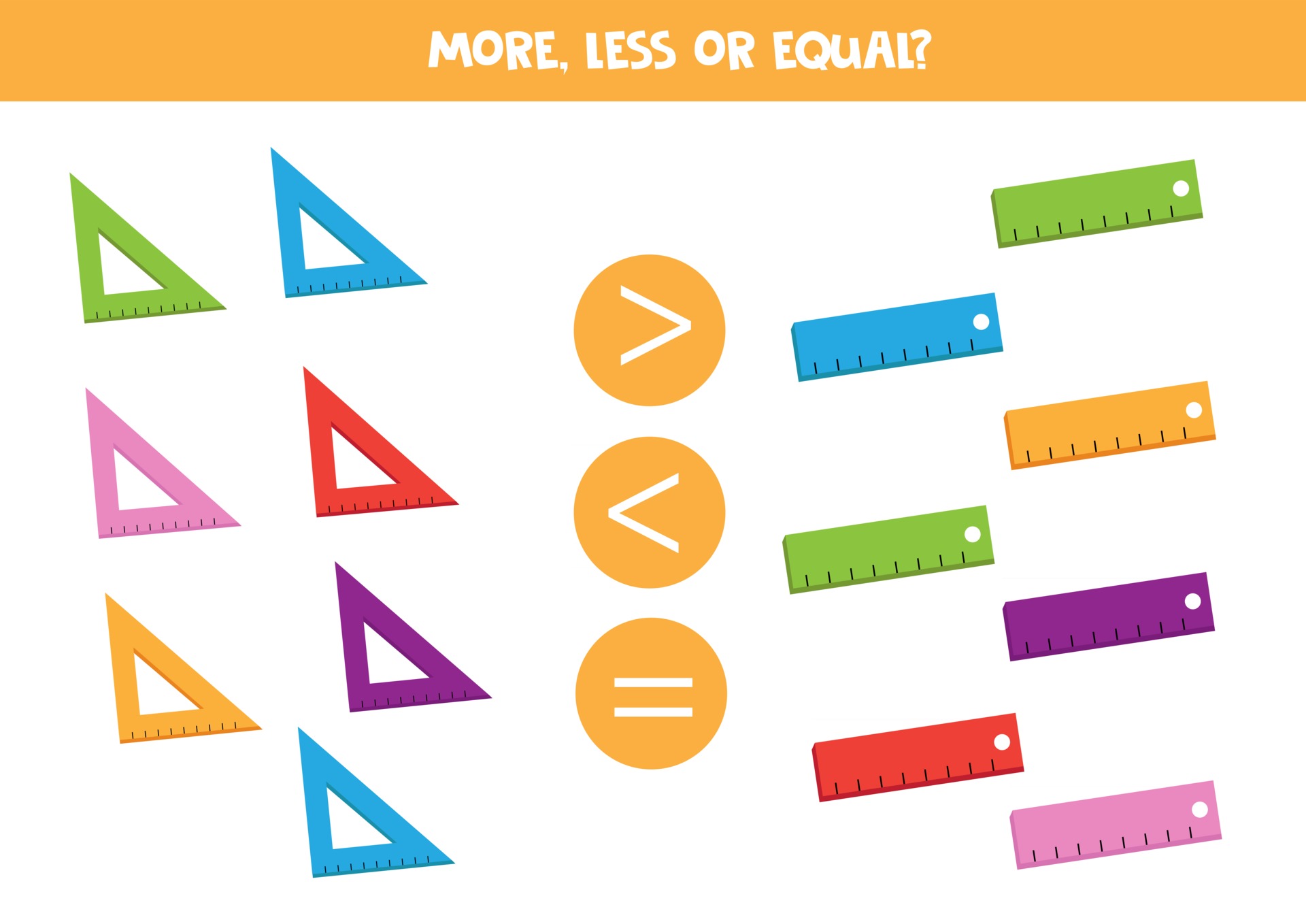 More, less or equal. Count how many rulers 2869254 Vector Art at Vecteezy