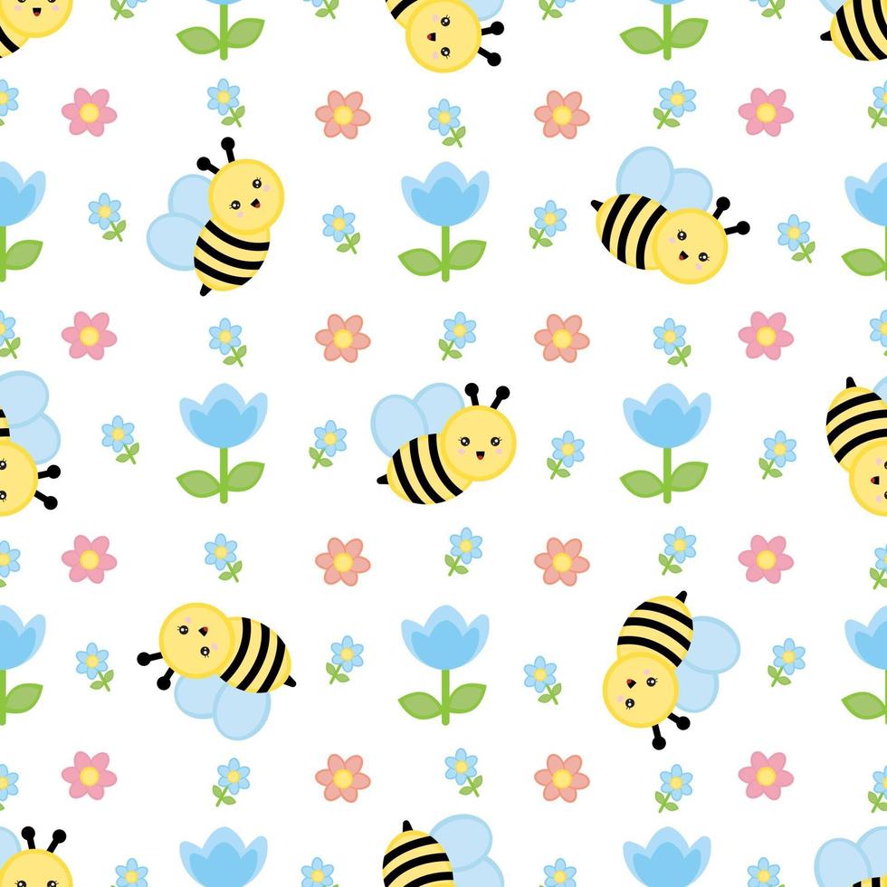Cute summer pattern with bee and flowers. vector