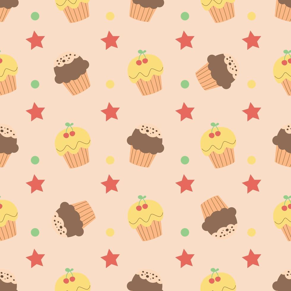 Seamless pattern with cute tasty muffins vector