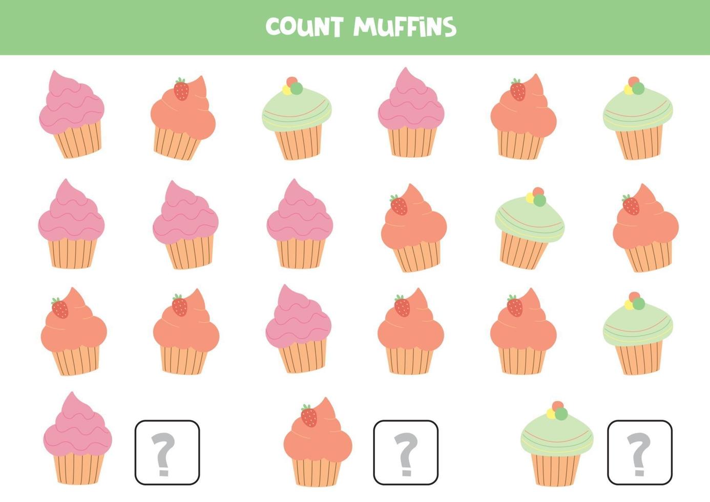 Count each muffin. Math game for kids. vector