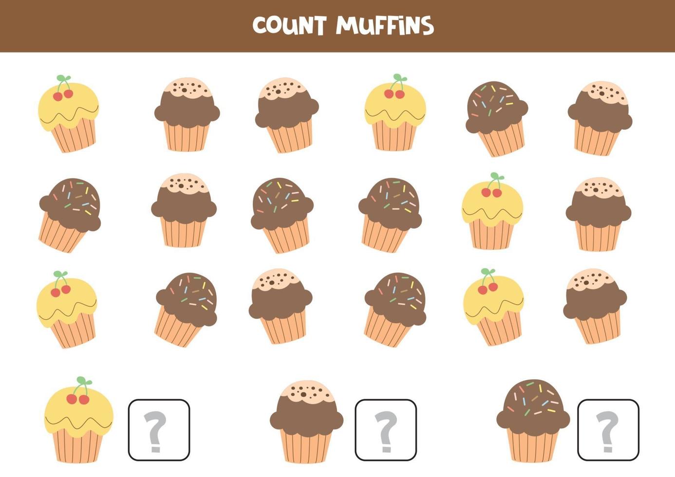 Educational worksheet for kids. Count each muffin. Math game for kids. vector