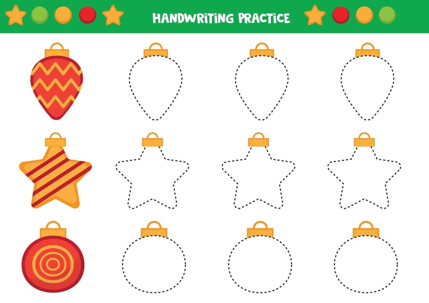 Educational worksheet for preschool kids. Trace the Christmas balls. Handwriting practice. vector