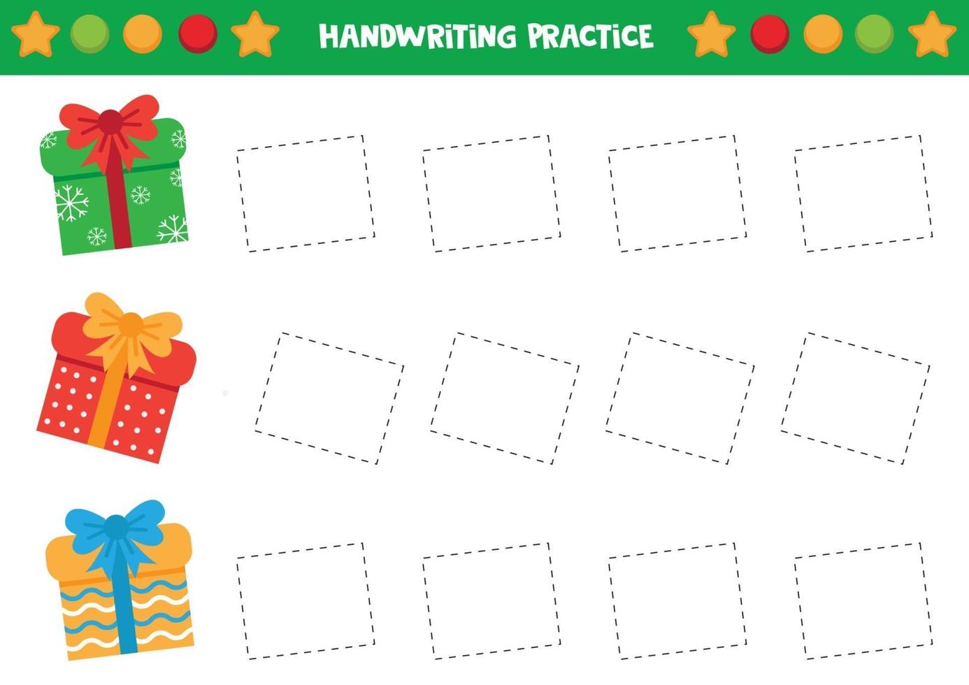 Handwriting practice with Christmas gift boxes. vector