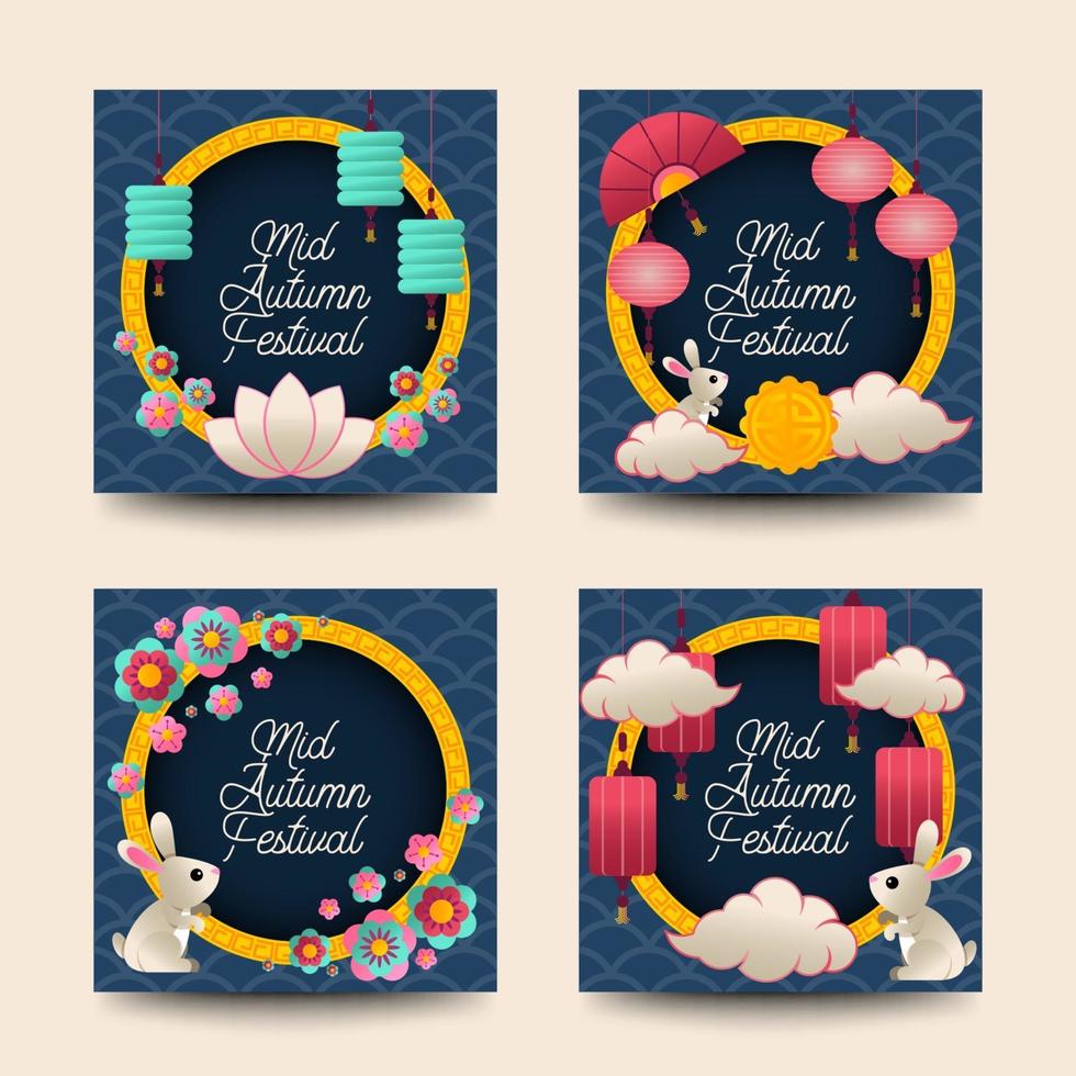 Happy Mid Autumn Festival Card Template Set vector