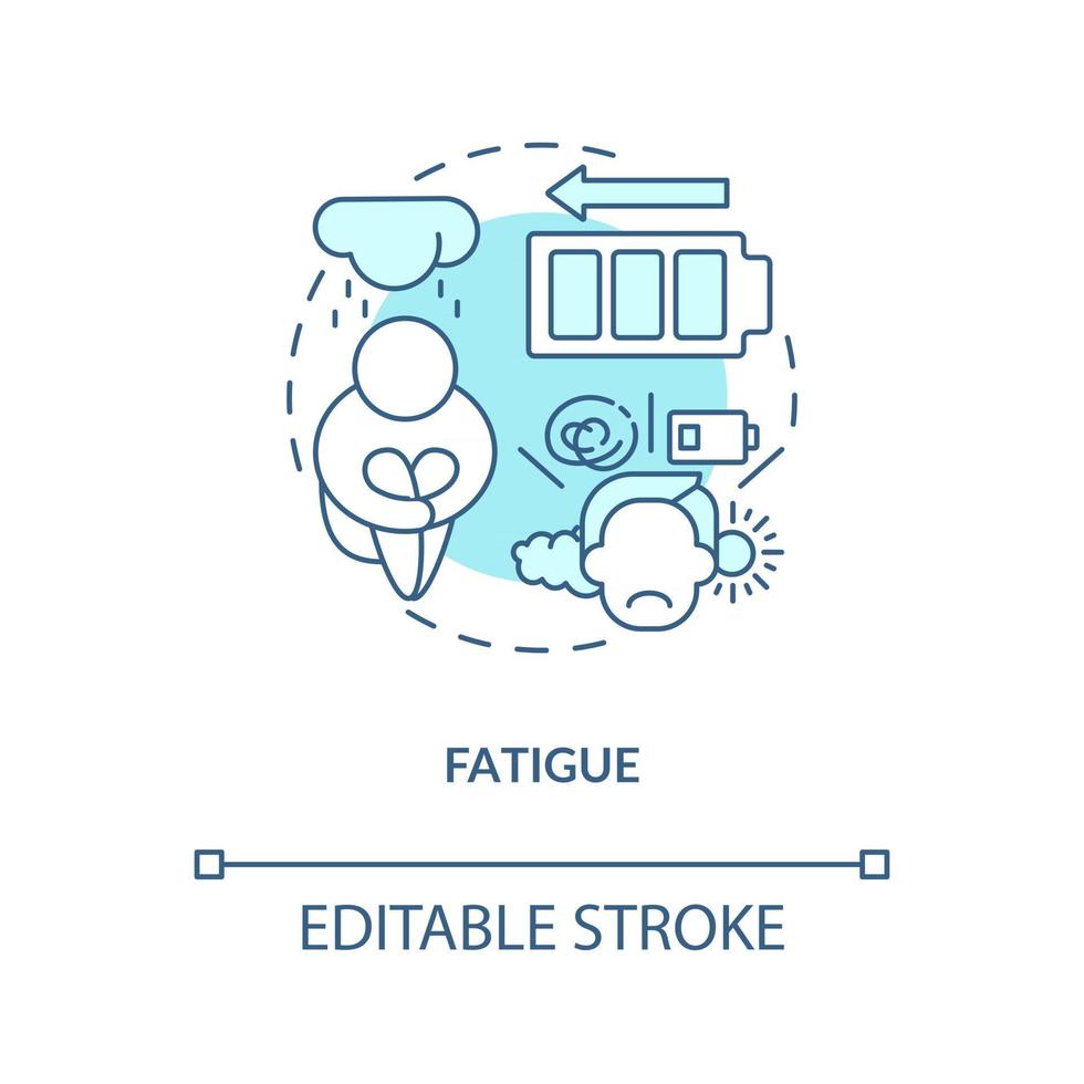 Fatigue concept icon. Feeling of tiredness. Human problems after disease. Diabetes results abstract idea thin line illustration. Vector isolated outline color drawing. Editable stroke