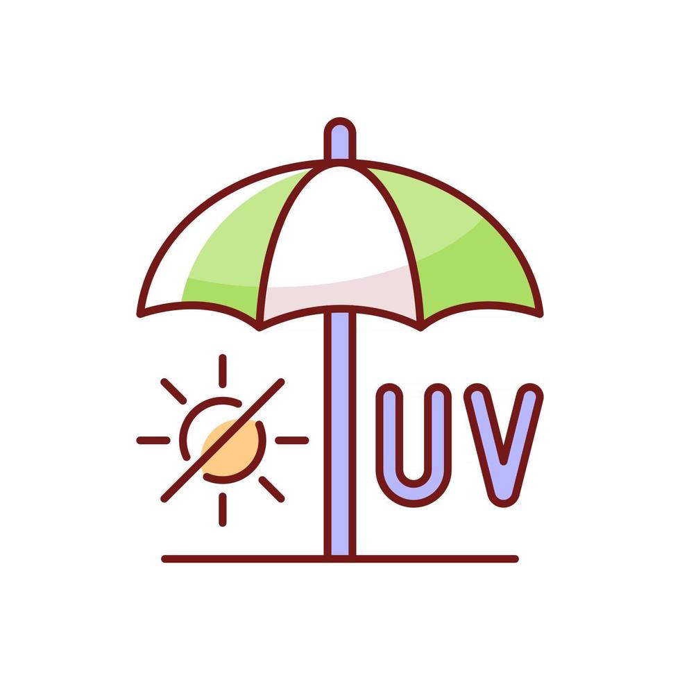 Seek shade RGB color icon. Hide under umbrella while on beach during summer. UV protection to avoid heatstroke. No sun exposure. Isolated vector illustration. Heat stroke simple filled line drawing