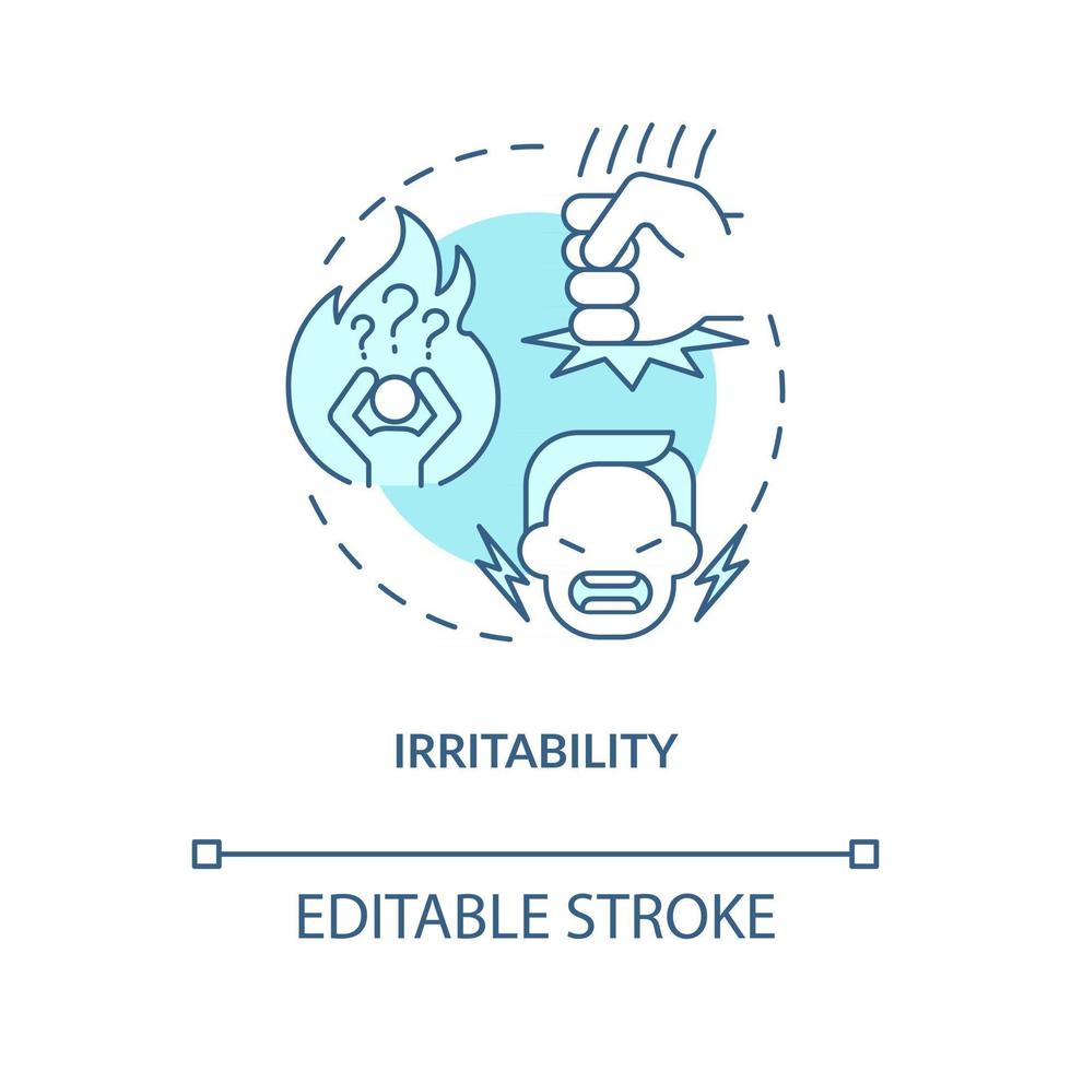 Irritability concept icon. Emotional problems. Disease symptomps. Human health problems. Diabetes abstract idea thin line illustration. Vector isolated outline color drawing. Editable stroke