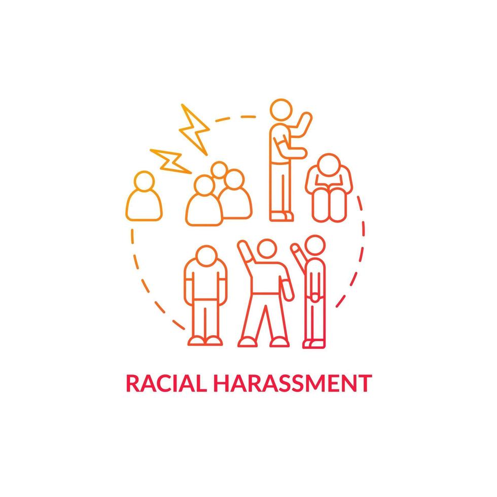 icono del concepto de acoso racial. racismo en situación social idea abstracta ilustración de línea fina. ambiente hostil. discriminación racial. ser juzgado injustamente. dibujo de color de contorno aislado vectorial vector