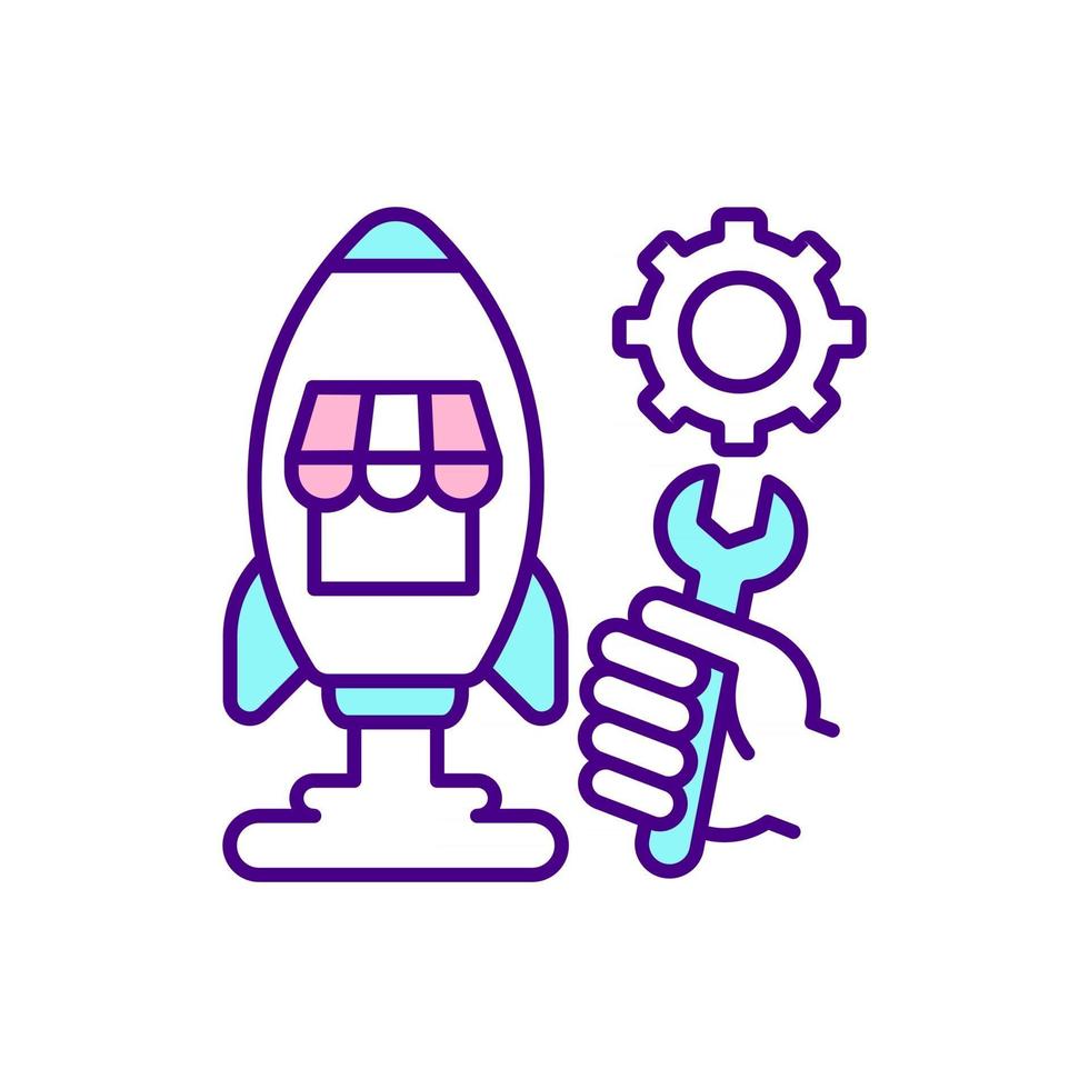 Online marketplace development and customization RGB color icon. Building platform. Isolated vector illustration. Website creation. Fast e-marketplace launching simple filled line drawing