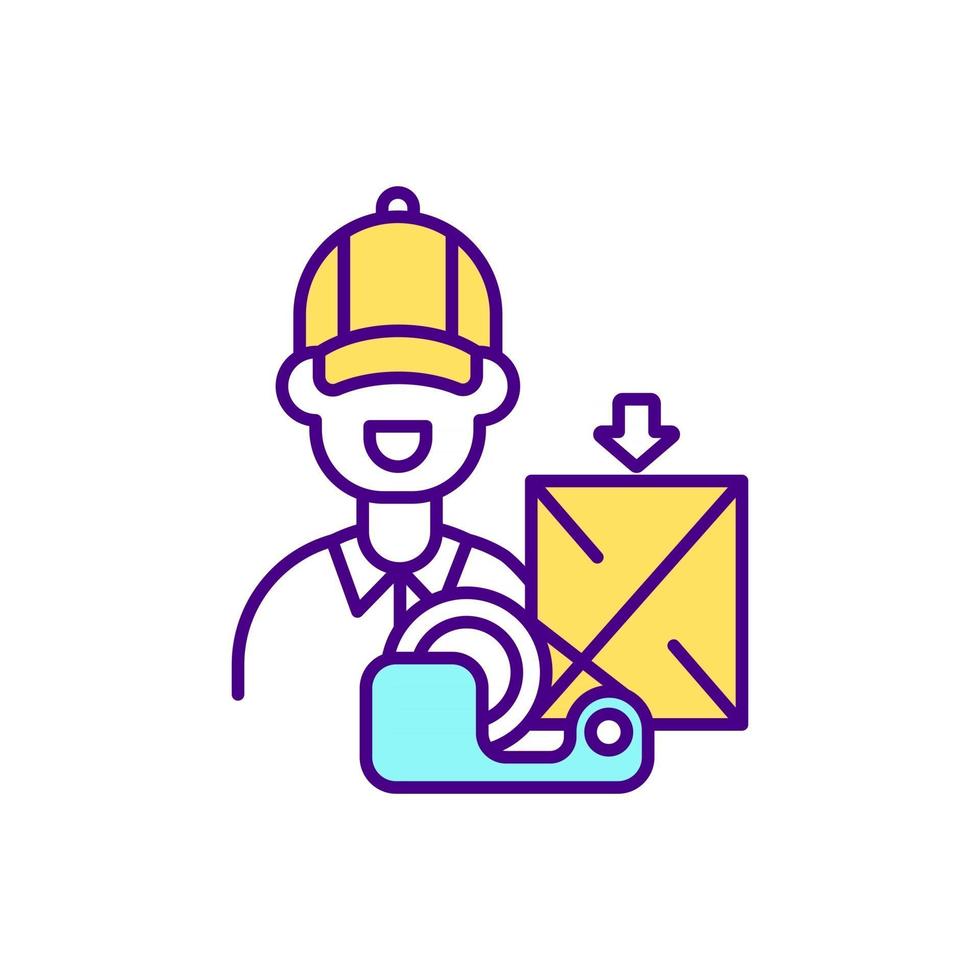 Goods packaging service RGB color icon. Picking, packing items processes. Isolated vector illustration. E-commerce logistics optimization. Product delivery simple filled line drawing