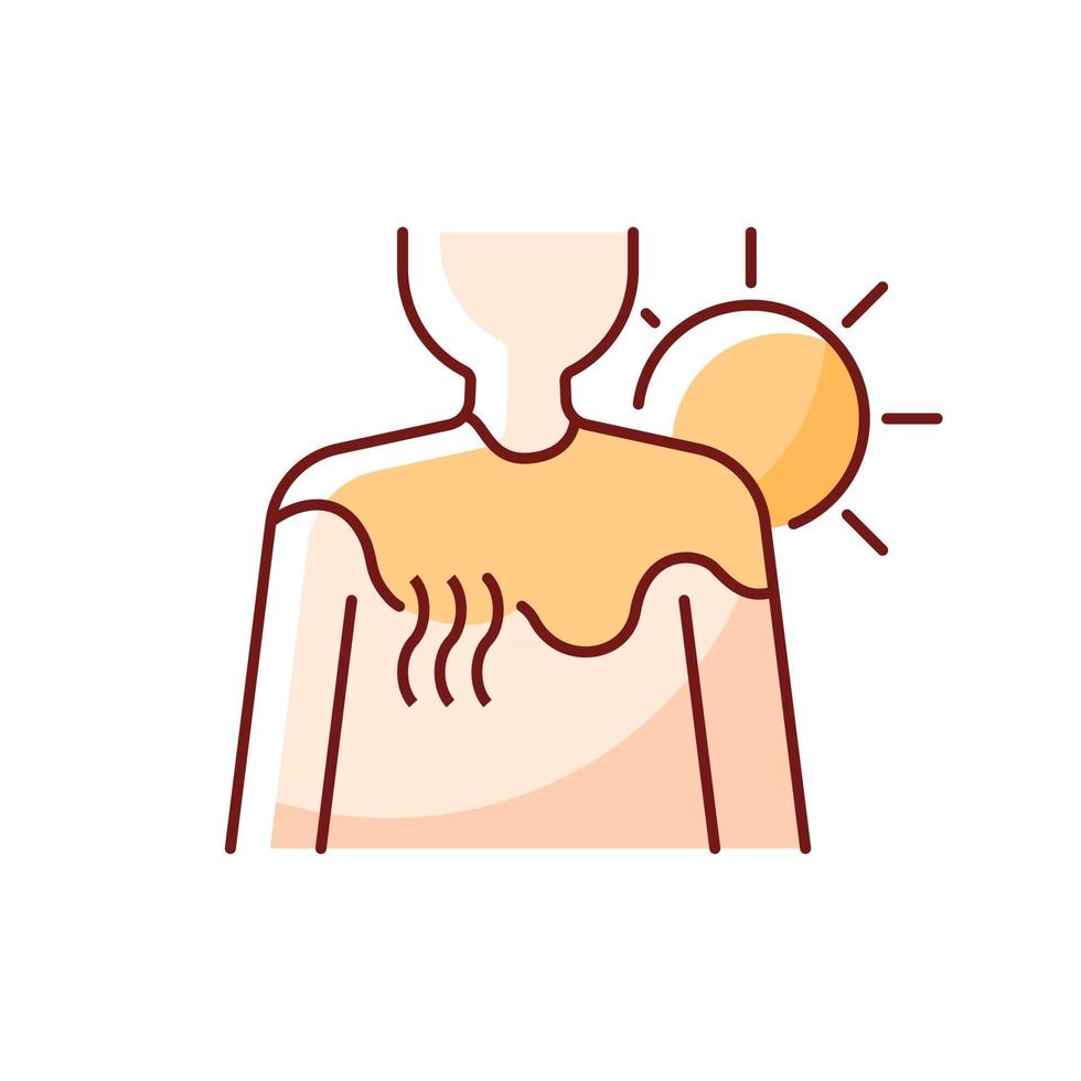 Sunburn RGB color icon. Person under sunlight exposure. Inflammation during summer from heatstroke. Irritation on skin. Isolated vector illustration. Heat stroke simple filled line drawing