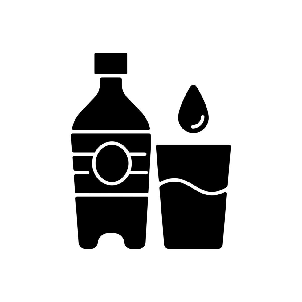 Water black glyph icon. Hydration for fitness. Fluids to avoid thirst. Water bottle to prevent dehydration. Everyday routine. Silhouette symbol on white space. Vector isolated illustration