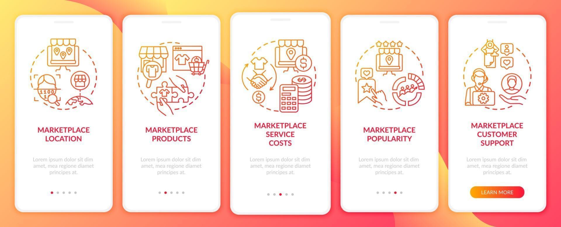Download E-marketplace choice criterions onboarding mobile app page screen. Service costs walkthrough 5 ...