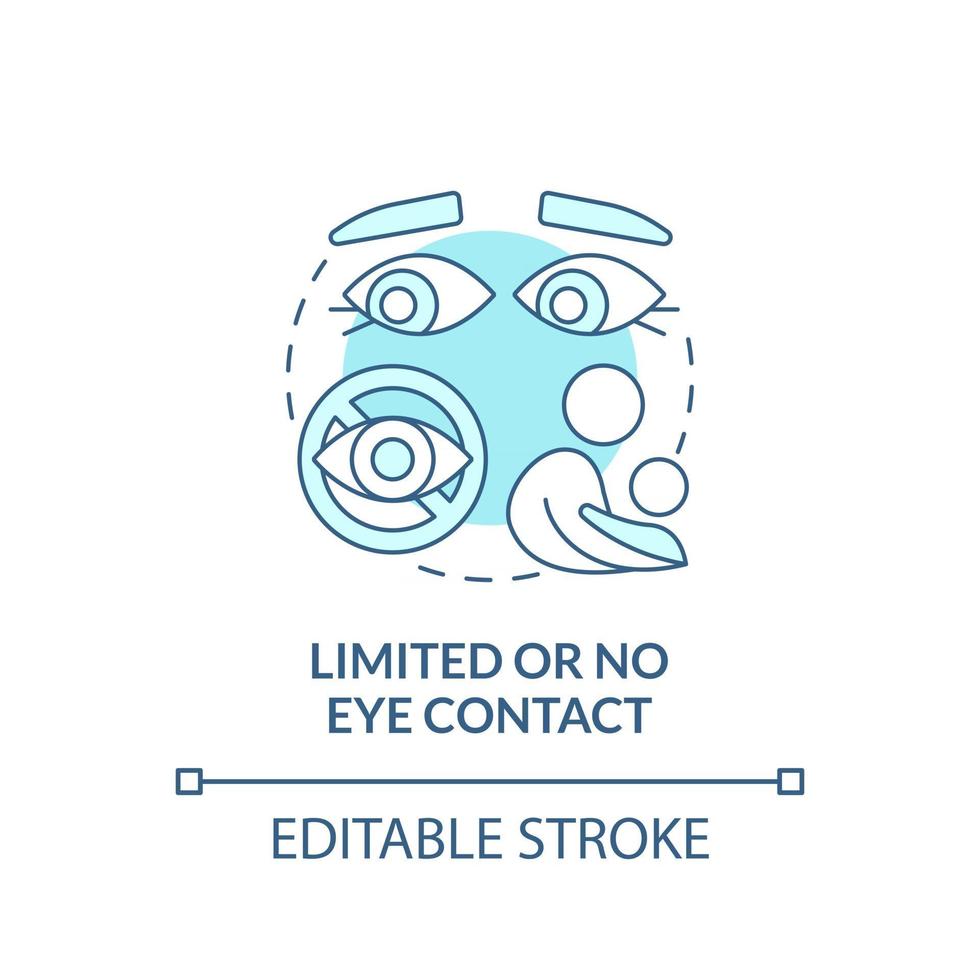 Limited and no eye contact concept icon. Autism sign abstract idea thin line illustration. Escape eye-to-eye gaze. Lack nonverbal communication. Vector isolated outline color drawing. Editable stroke