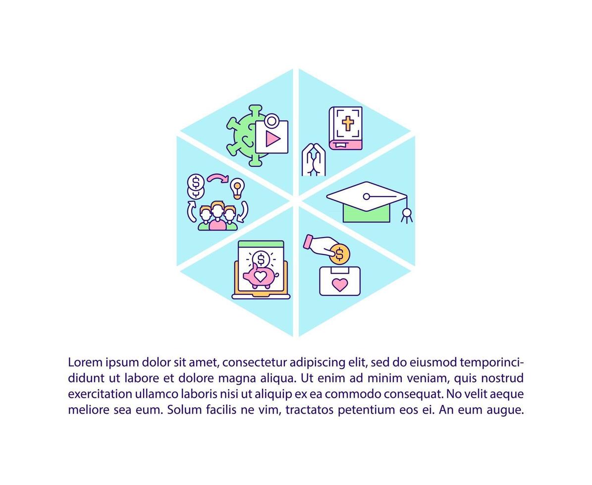 Fundraising concept line icons with text. PPT page vector template with copy space. Brochure, magazine, newsletter design element. Money collecting organization linear illustrations on white