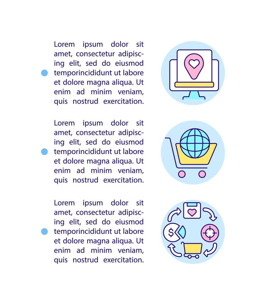 compras en línea iconos de línea de concepto con texto. plantilla de vector de página ppt con espacio de copia. folleto, revista, elemento de diseño de boletín. mercado benéfico para la compra de bienes ilustraciones lineales en blanco