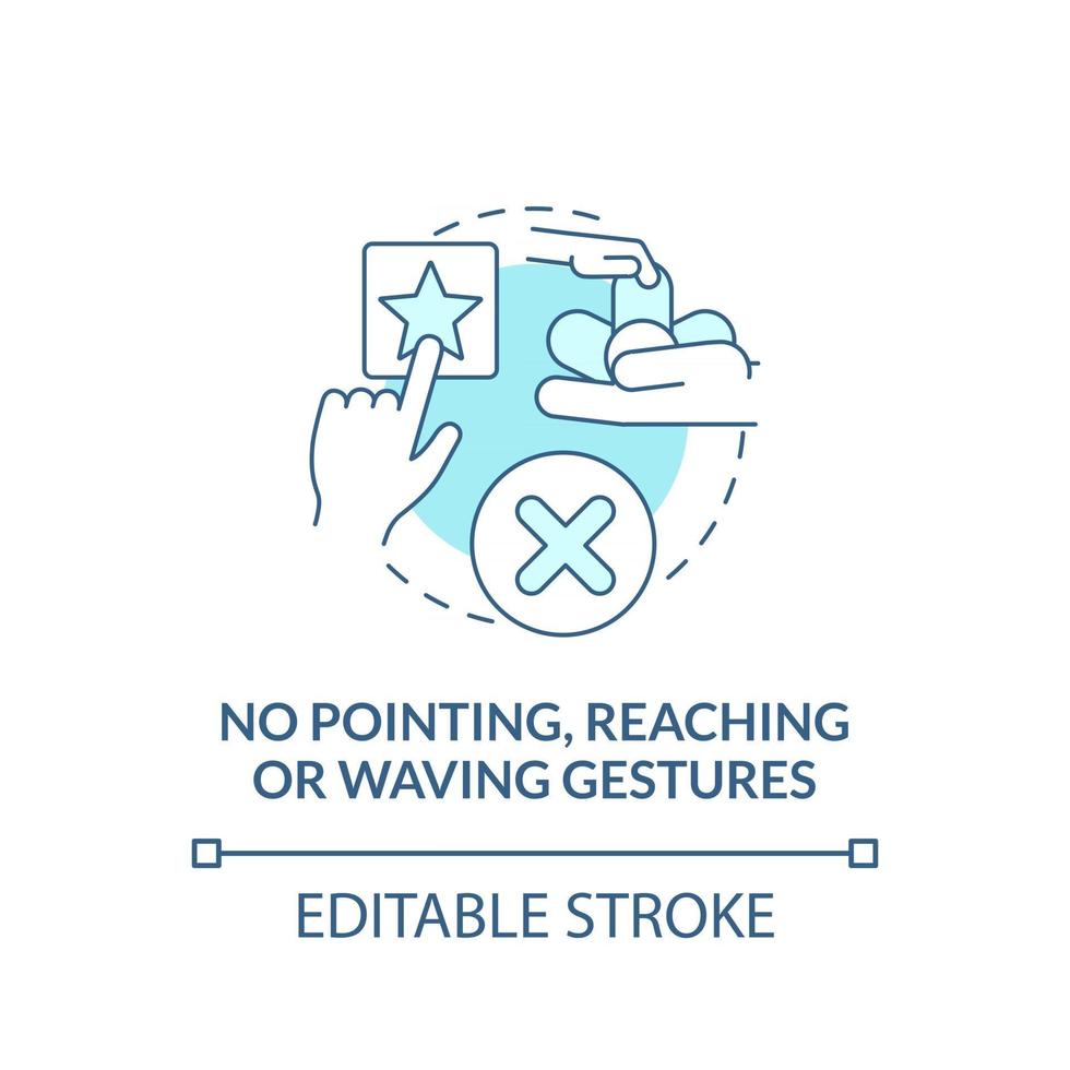 No pointing, reaching and waving gestures concept icon. Autism sign abstract idea thin line illustration. Essential developmental milestone lack. Vector isolated outline color drawing. Editable stroke