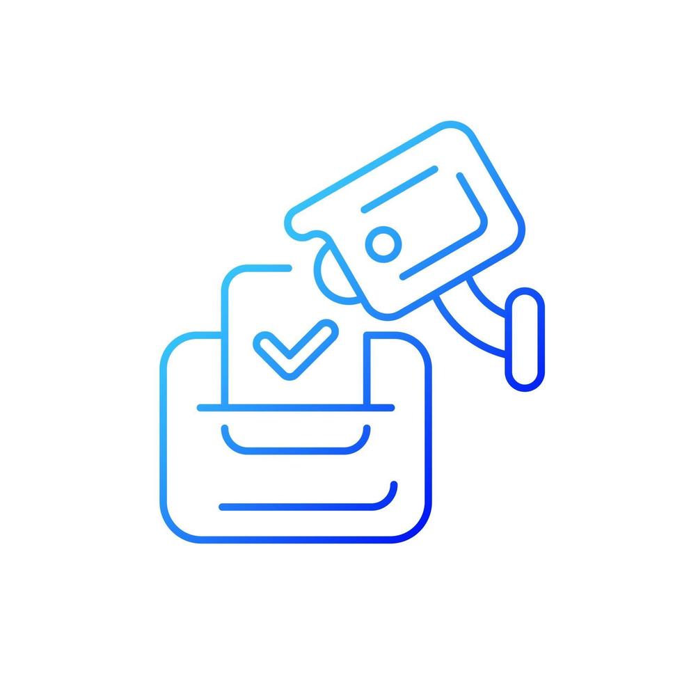 Video election observation gradient linear vector icon. Monitoring polling stations. Electoral fraud prevention. Thin line color symbols. Modern style pictogram. Vector isolated outline drawing