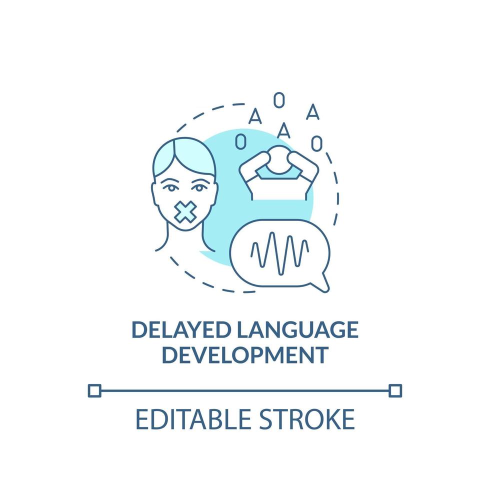 Delayed language development concept icon. Autism sign abstract idea thin line illustration. Using spoken language troubles. Speech delays. Vector isolated outline color drawing. Editable stroke