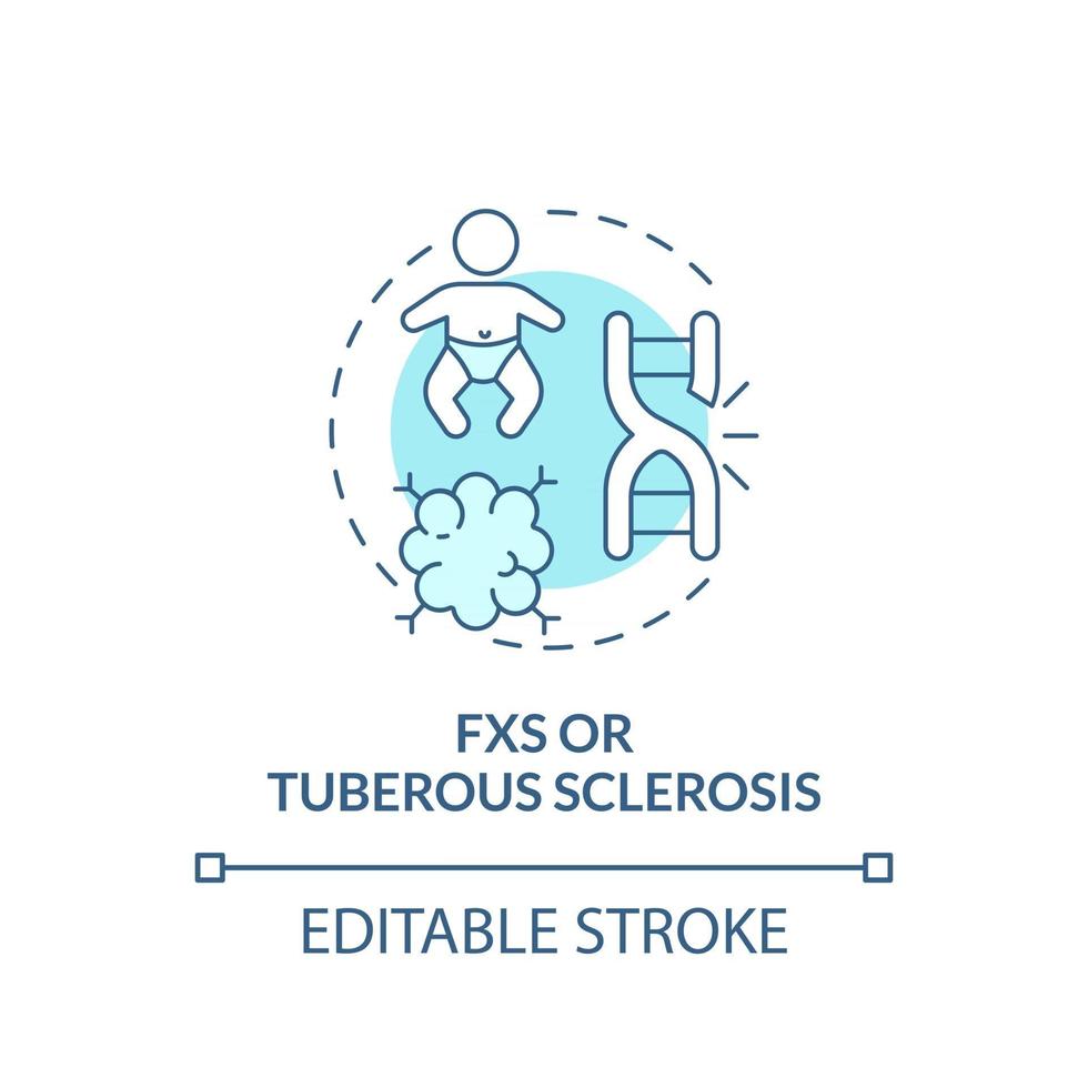 FXS and tuberous sclerosis concept icon. Autism cause abstract idea thin line illustration. Rare genetic condition. Learning disabilities. Vector isolated outline color drawing. Editable stroke