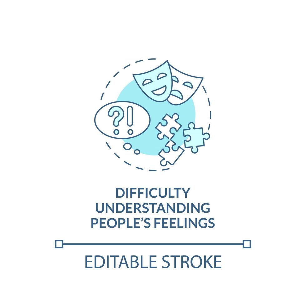 Difficulty understanding people feelings concept icon. Autism sign abstract idea thin line illustration. Struggling with cognitive empathy. Vector isolated outline color drawing. Editable stroke