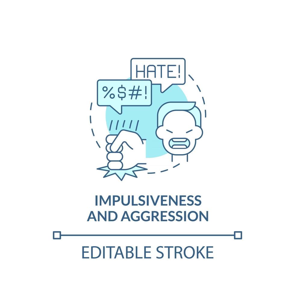 Aggressive and impulsive behaviors concept icon. Autism sign abstract idea thin line illustration. Dangerous, impulsive actions. Anger feelings. Vector isolated outline color drawing. Editable stroke