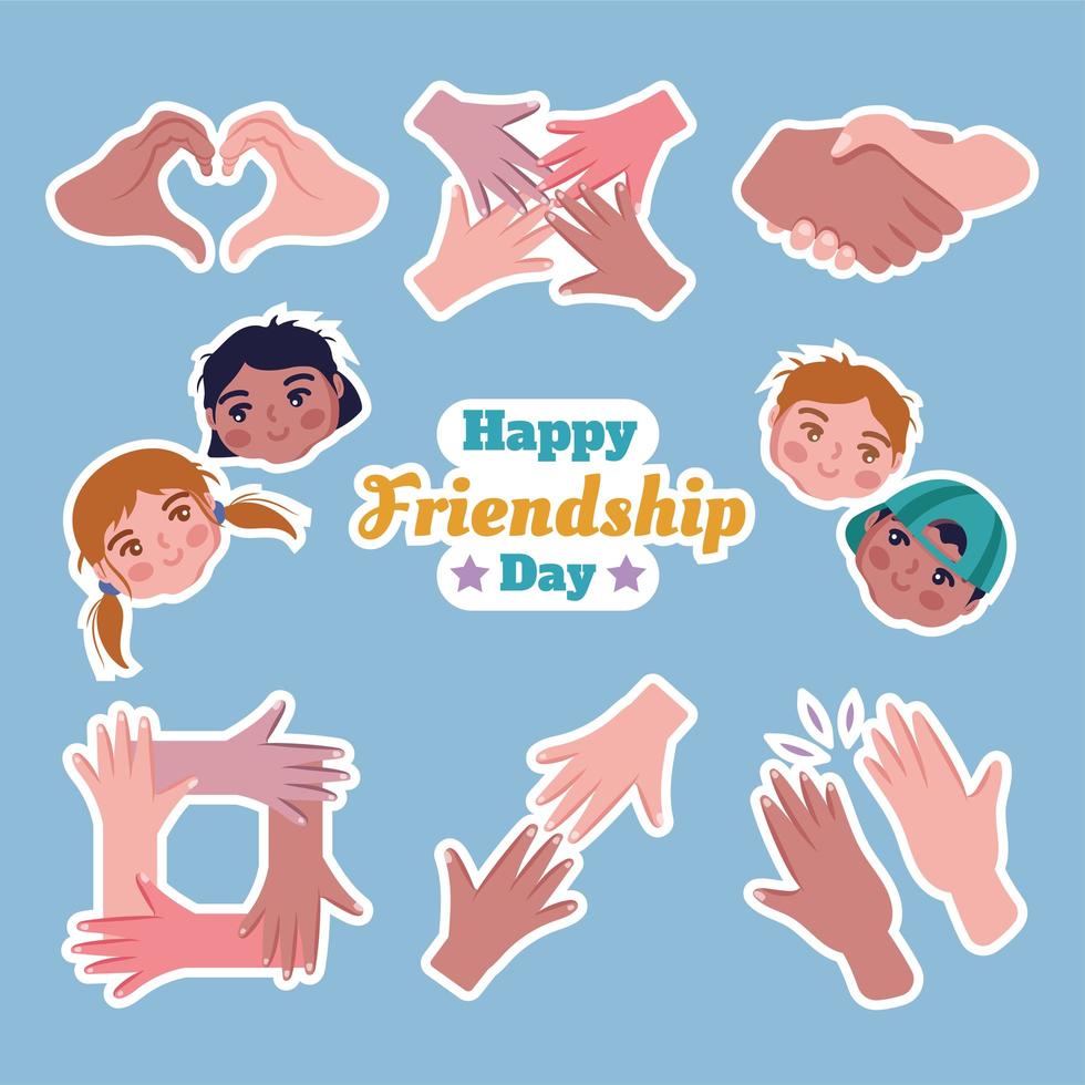 Happy Friendship Day Sticker Template Set vector