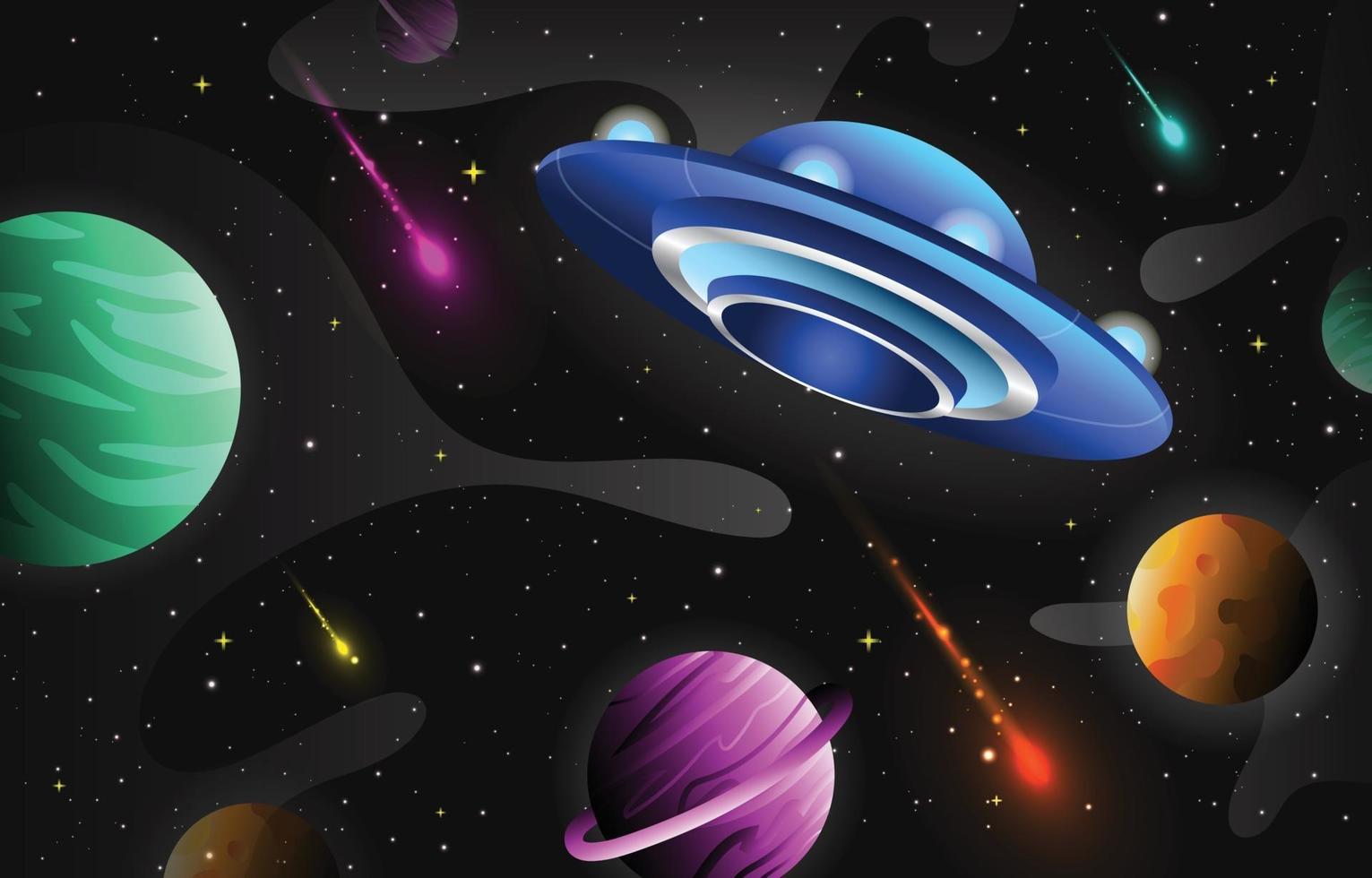 Colorful Space with UFO Background Template vector