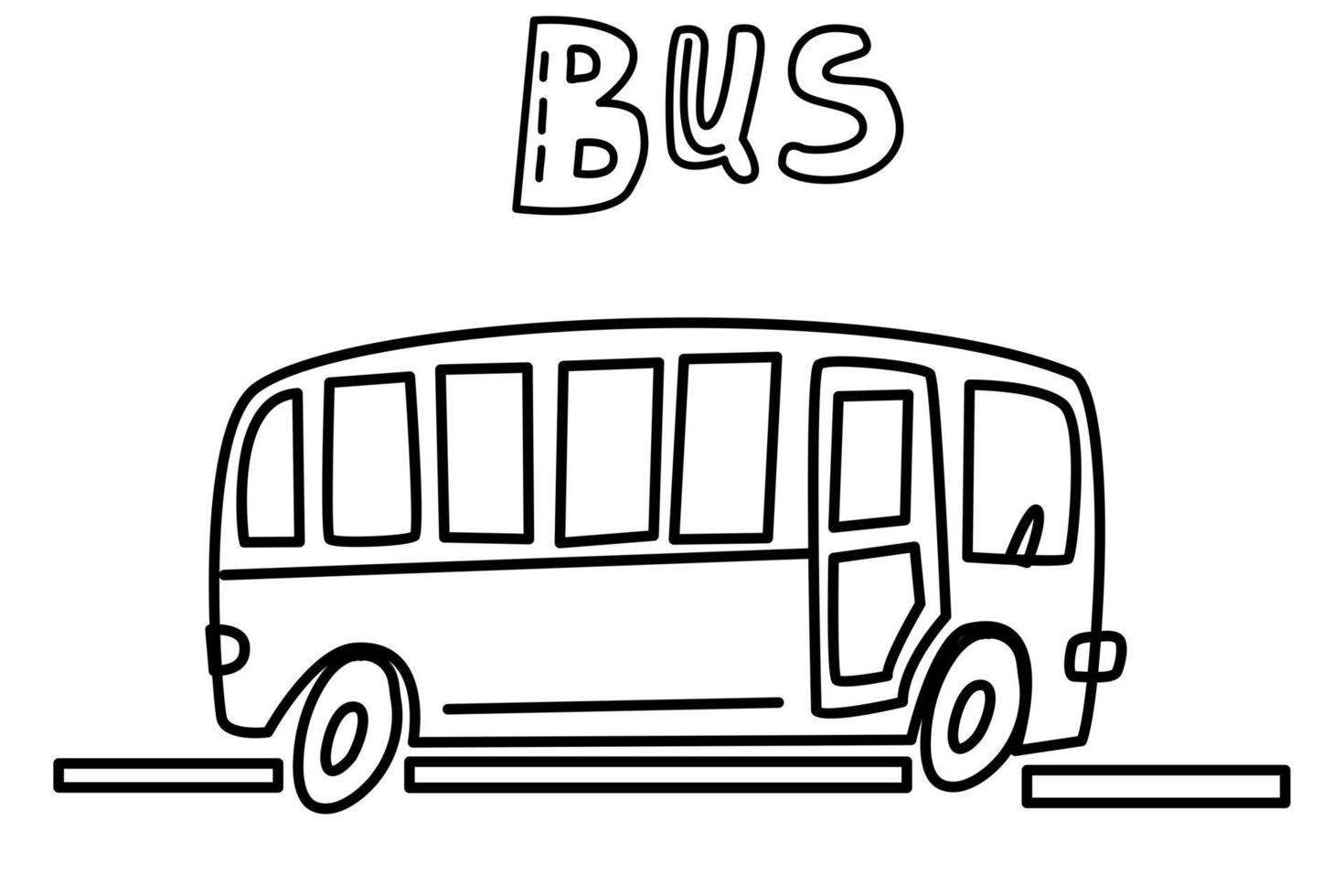 a black and white linear bus drawn with a contour line, a bus icon drawn by hand in the doodle style. vector