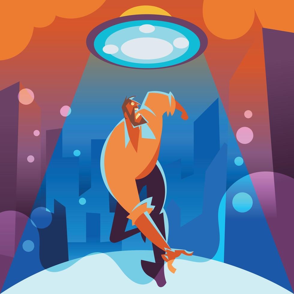 A Man Chased by UFO vector