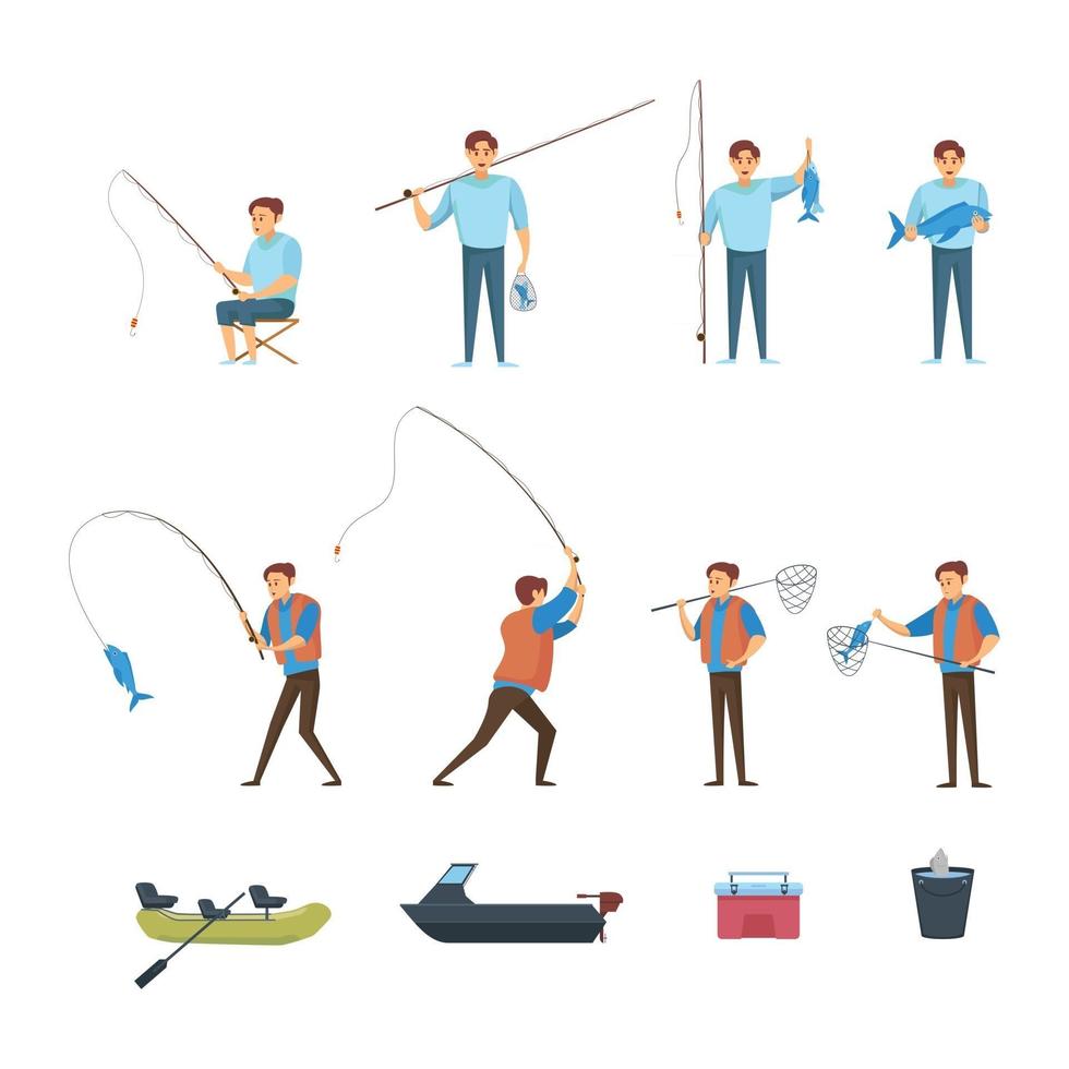 conjunto de iconos de elementos de pesca vector