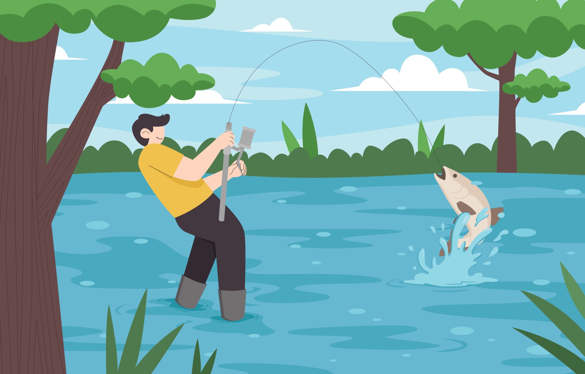 Happy Fishing in the Lake 2870098 Vector Art at Vecteezy